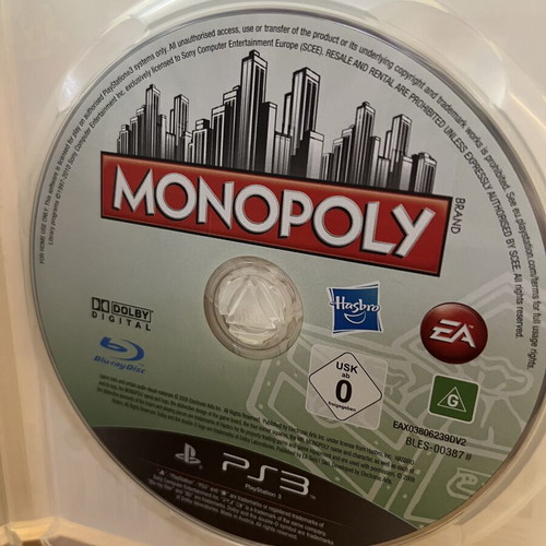 Monopoly PS3 game used, complete with booklet