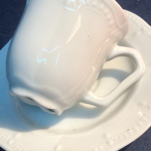Antique Château Valmont coffee set 12 pcs like new, white embossed porcelain