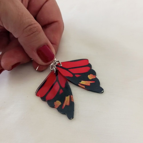 Butterfly Wing Earrings new, red plexiglass with stainless steel hooks