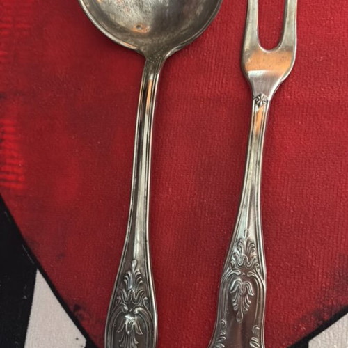 Melchior serving spoon and fork used, vintage set