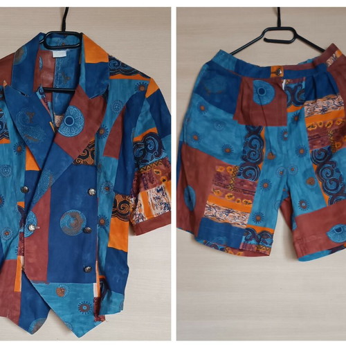 Wool set with jacket and shorts, blue and orange