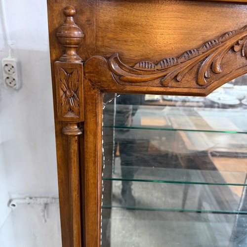 Solid Walnut Display Cabinet like new with three shelves and two doors