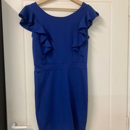 Blue dress with front ruffles, like new, size S