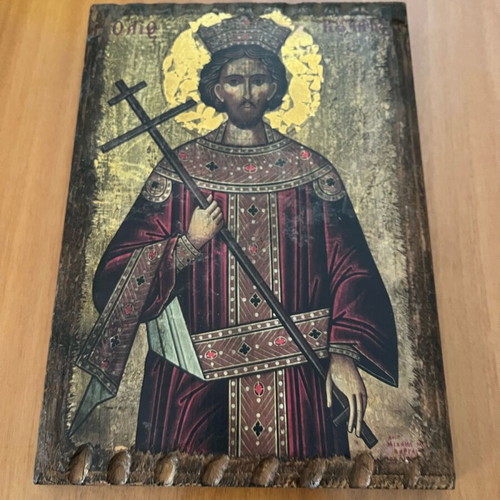 Saint Constantine icon used, paper on wood, 26x19 cm