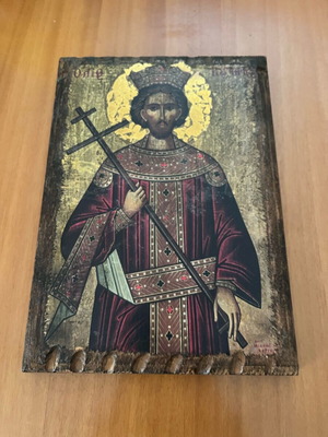 Εικόνα Αγίου Κωνσταντίνου μεταχειρισμένη, χαρτί σε ξύλο, 26x19