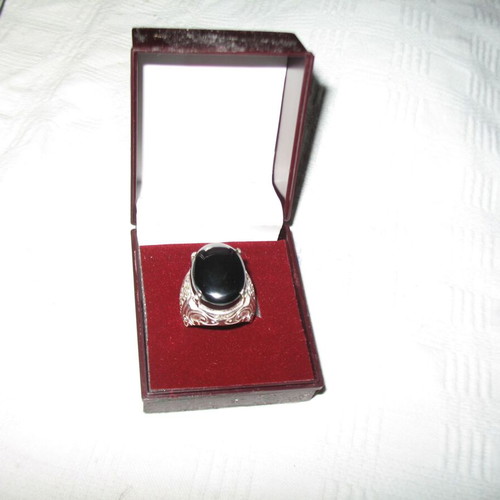 Men's ring with large hematite stone, stainless steel, new
