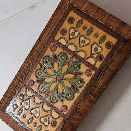 Vintage handmade carved wooden box like new with decorative motifs