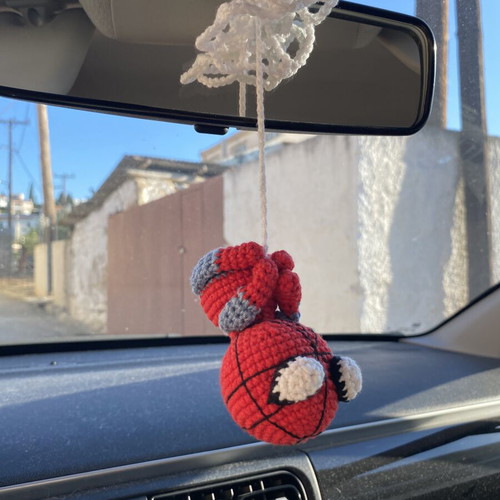 Knitted Spider Man car hanging decoration with metal keychain
