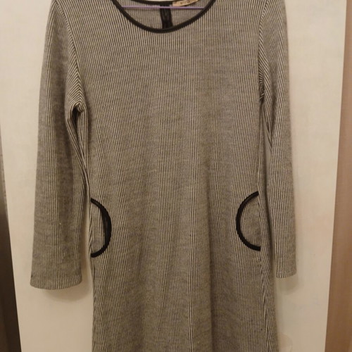 Attrattivo striped knit dress with faux leather details and bow, like new