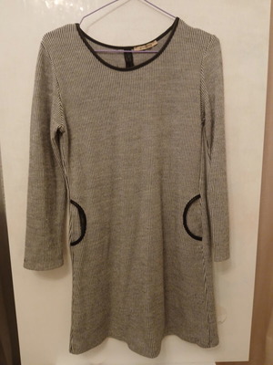 Attrattivo striped knit dress with faux leather details and bow, like new