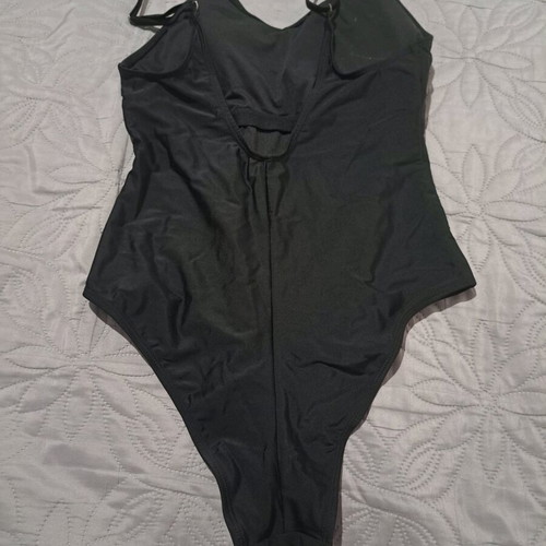 Black one-piece swimsuit like new, size S with V-neck and thin straps