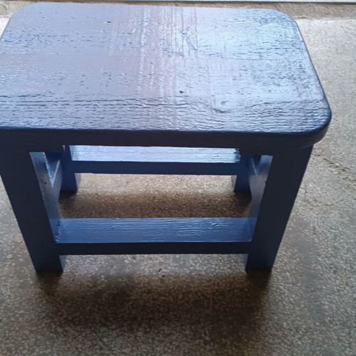 Wooden pine stool new, painted blue/purple
