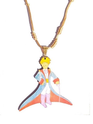 Handmade Little Prince kids necklace with waxed cord and wooden prince