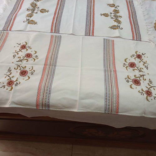 Table runners used, set of 4, hand-embroidered with lace details