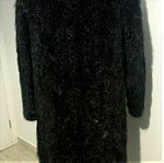  Μαύρο γούνινο παλτό βιζόν μονοκόμματο M-L μακρύ