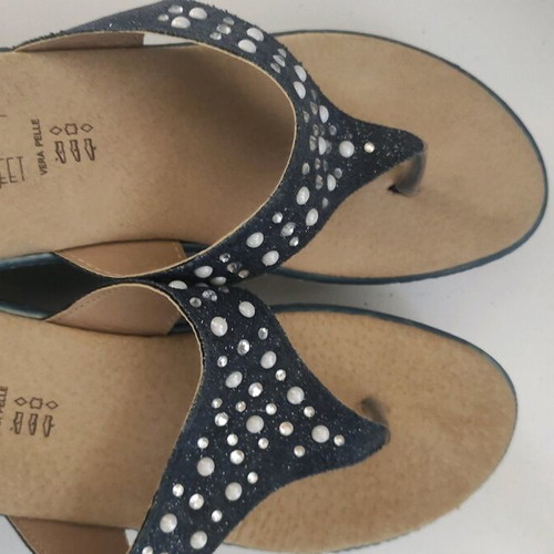 Leather slippers blue with beads size 40, new