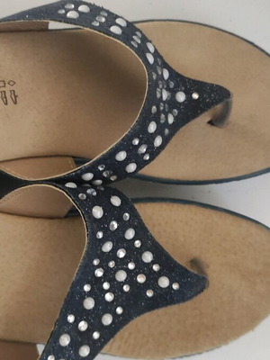 Leather slippers blue with beads size 40, new