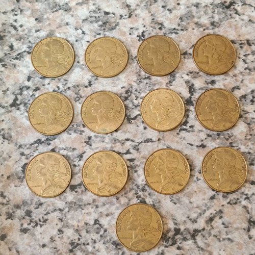 French coin collection used, 13 pieces 20 centimes 1967-1979