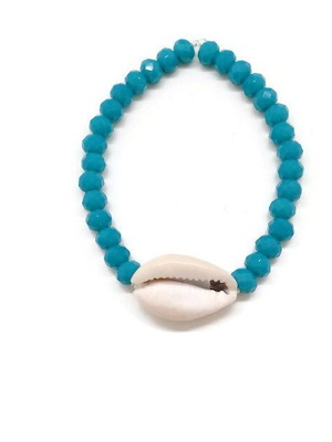 Χειροποίητο βραχιόλι κοχύλι με λάστιχο σιλικόνης και κρυσταλλικές χάντρες