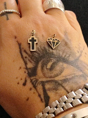 Pendant set cross and diamond gold plated, new