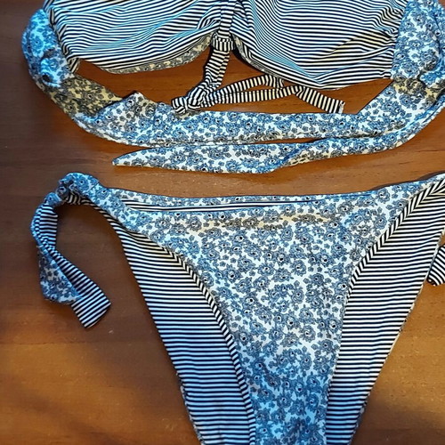 Double Face women's bikini set, striped and floral, size M, cup B-C