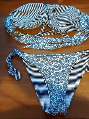 Double Face women's bikini set, striped and floral, size M, cup B-C