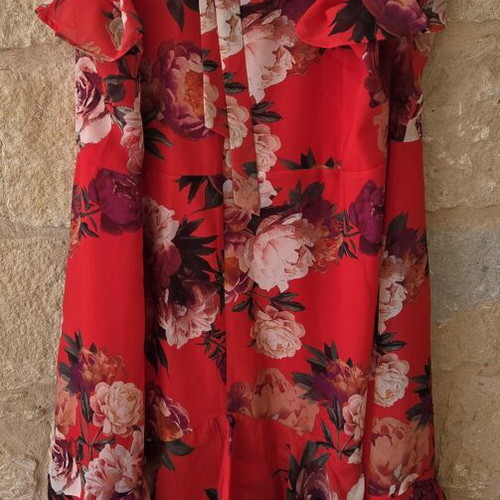 Joanna Hope Red Floral Halter High-Low Ruffle Occasion Dress new