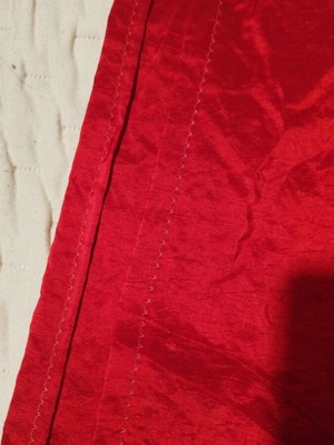 Satin curtain red, two panels, 260 cm length, 3 m width, like new