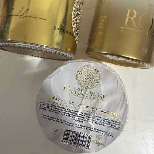 La Vie En Rose skincare set like new with scrub, face oil, and soap