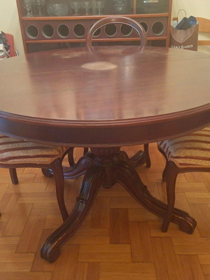 Handmade vintage mahogany dining set round extendable with 4 chairs used