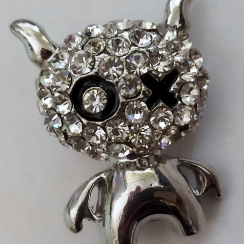 Black Cross Eyed Rabbit Brooch with Clear Swarovski Crystals new