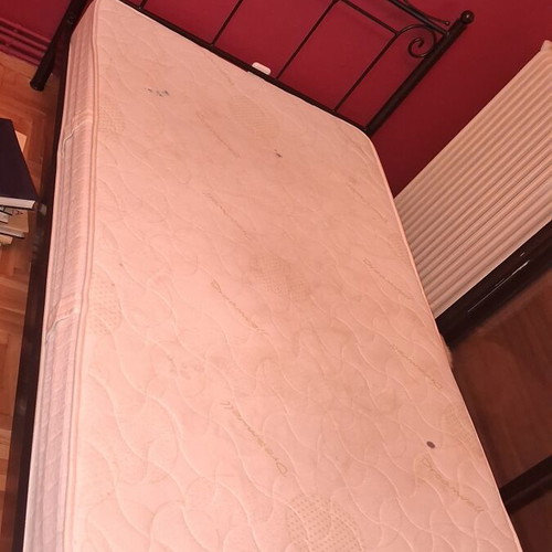 Metal single bed with mattress, black frame