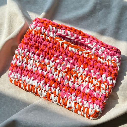Handmade Crochet Shoulder Bag new, colorful t-shirt yarn handbag