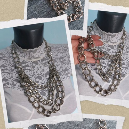 Three-row necklace of massive silver chains like new
