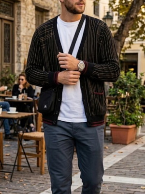 Volcom Cardigan Vintage Μαύρη Πλεκτή Ζακέτα με Ρίγες Medium σαν καινούργιο
