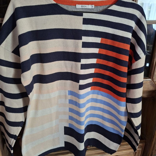 Striped blouse Cecil size M like new with geometric color-block design