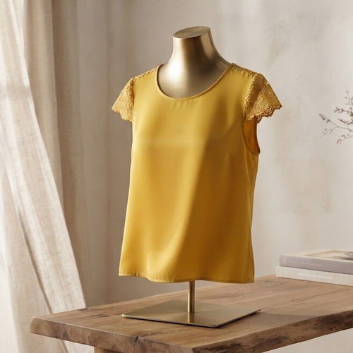 Designer mustard blouse with lace back, medium size