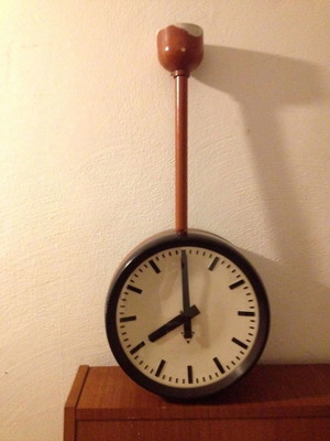 Pragotron double-sided railway station clock from 1960