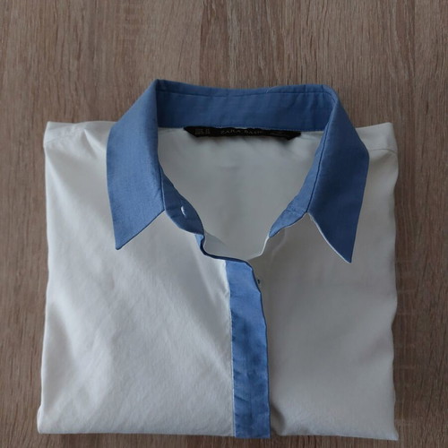 Zara Basic Women's Shirt Medium white with blue collar like new