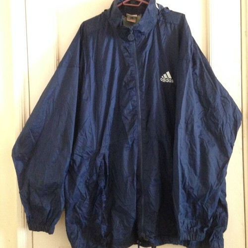 Adidas windbreaker jacket XL vintage blue with large white logo used