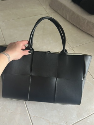 Leather shopper bag used, shoulder, black
