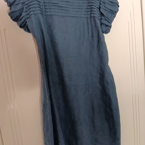 Sisley linen dress, blue, medium, side hidden zipper