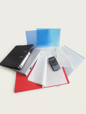 Complete Office Organization Set with Ring Binders, Folders, Calculator