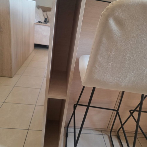 Island with bar stools like new, custom MDF design, storage and wine racks