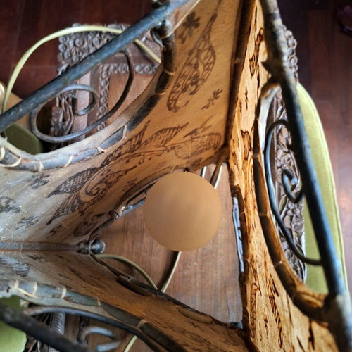 Table lamp used, leather with embossed decoration