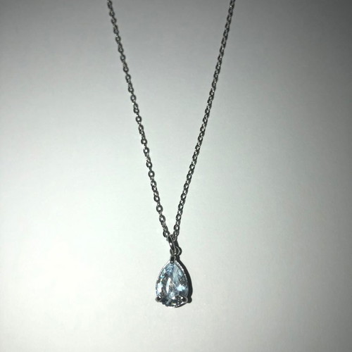 Steel necklace new silver with drop crystal