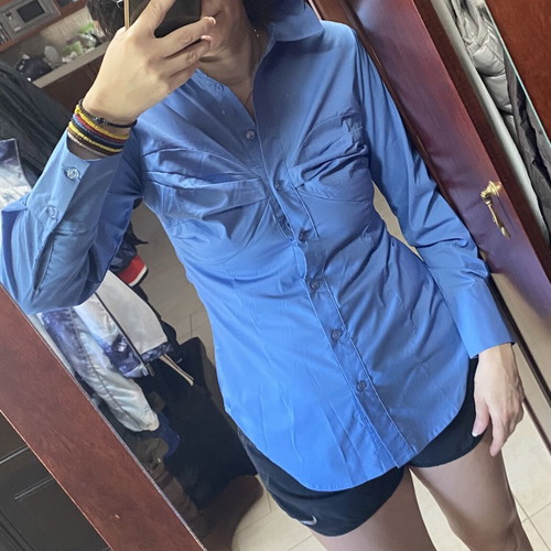 Pink Woman Blue Elastic Shirt New Size S