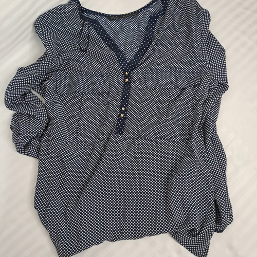 Zara Basic Women's Blouse L like new, navy blue with white print