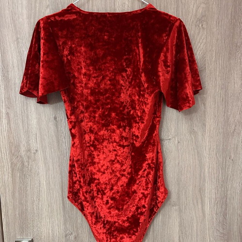 Bershka red velour bodysuit like new, medium