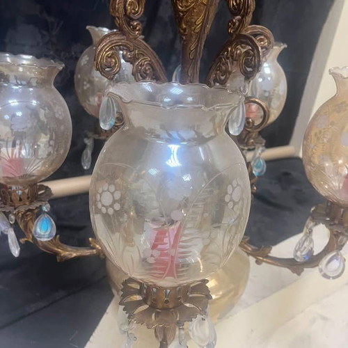 Large 5-Light Bronze Chandelier with Crystal Elements